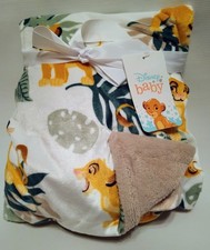 New Disney Baby The Lion King Simba Jungle Leaves White Soft Plush Blanket OOP
