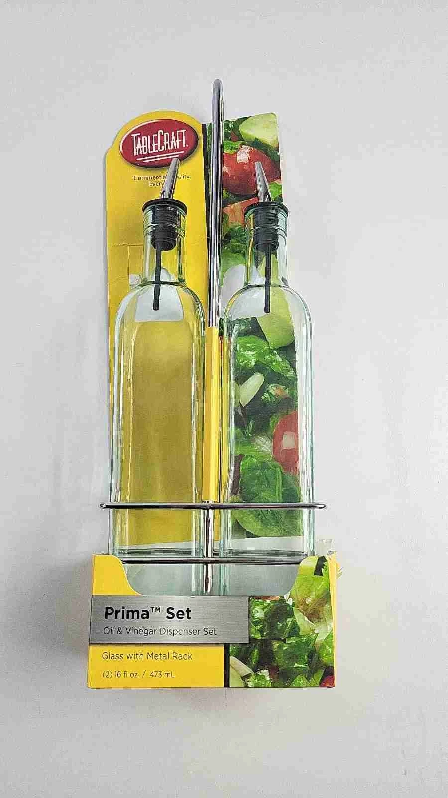 Tablecraft H916N 16 Oz Oil And Vinegar Cruet Set With Metal Rack