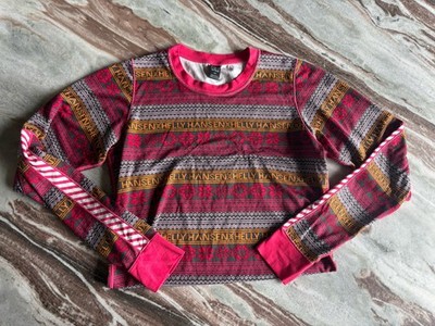  Helly Hansen Women s Long Sleeve Base Layer  Pink Orange Snowflake Size L 