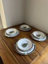 Pacific Rim Christmas Tree Dinnerware Set 12pc Plates Bowls Holiday