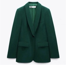 Giacca tuta donna Zara, blazer, sartoriale, colore verde bosco, taglia M