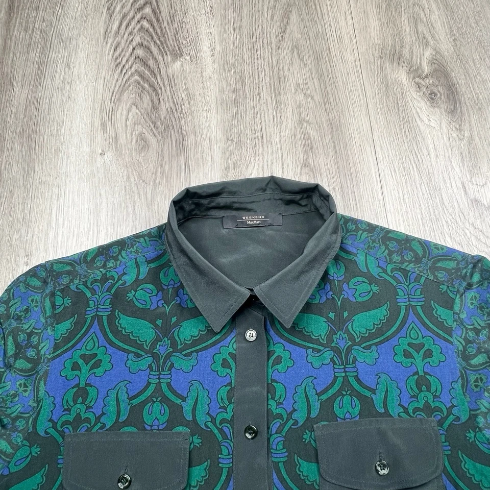 Blusa Camisa Weekend Max Mara Seda Paisley Floral Mujer Talla Xtra Grande Verde Foto 3 de 4