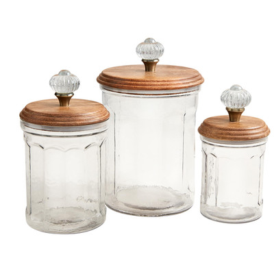 Mud Pie Glass Knob Canister Set Small 7 X 4 1/2 Dia Clear 49300058