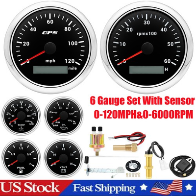 #ad 6 Gauge Set With Sensor 85mm GPS Speedometer 120MPHamp;Tacho 6000RPM Waterproof US $155.28