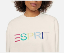 ESPRIT Logo Sweatshirt Women S Cream Crewneck Relaxed Fit Cotton Blend NWT 80s