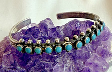 Vintage Navajo Sterling Silver Turquoise 6" Stamped Bracelet, 15.12 grams