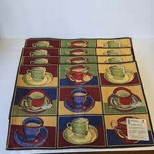 4 Kitchen Colors of Coffee Tea Cup Tapestry Placemats by Park B. Smith 12x18