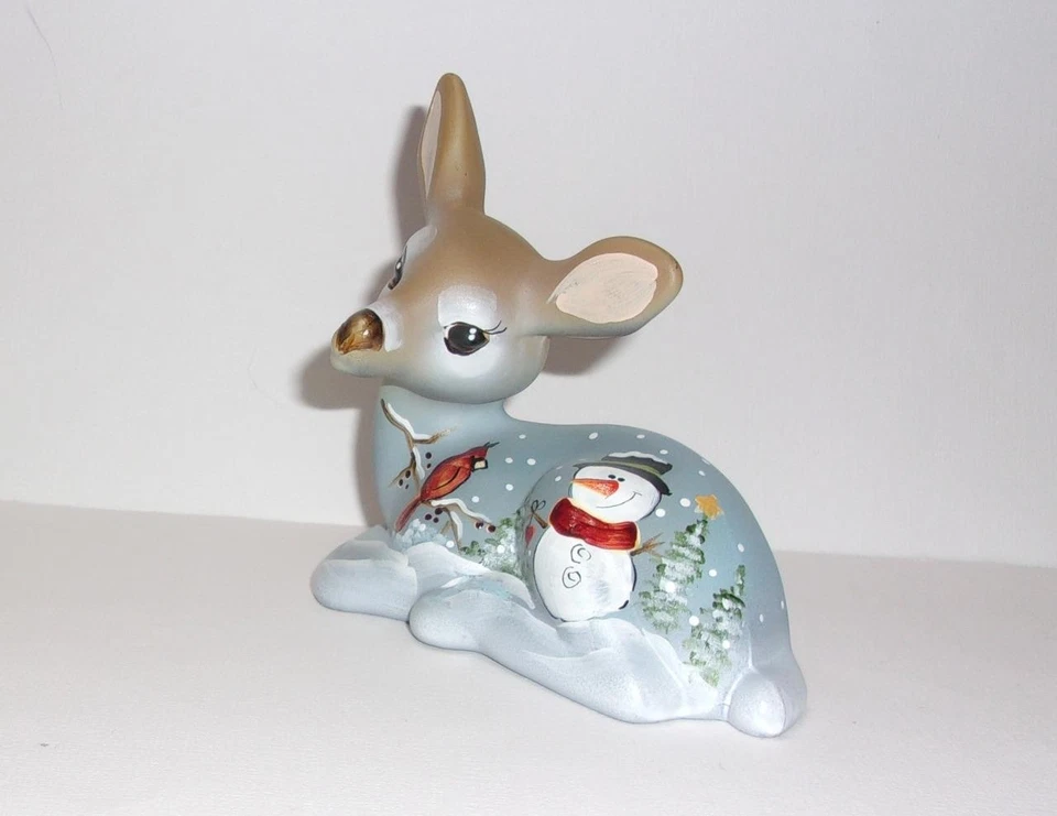 Fenton Glass Amethyst Winter Snowman Cardinal Fawn Deer Figurine Ltd Ed #7/47 - Image 2 of 4