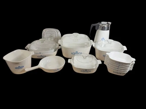 Vintage Corning Ware Blue Cornflower 19pc Dish Set Cookware Pyrex Baking Cooking