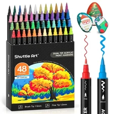 Shuttle Art 48 Colors Dual Tip Acrylic Paint Markers, Brush Tip and Fine Tip ...