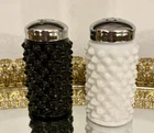 Vintage Fenton Black White Hobnail Milk Glass Art Deco Salt & Pepper Shakers 3"