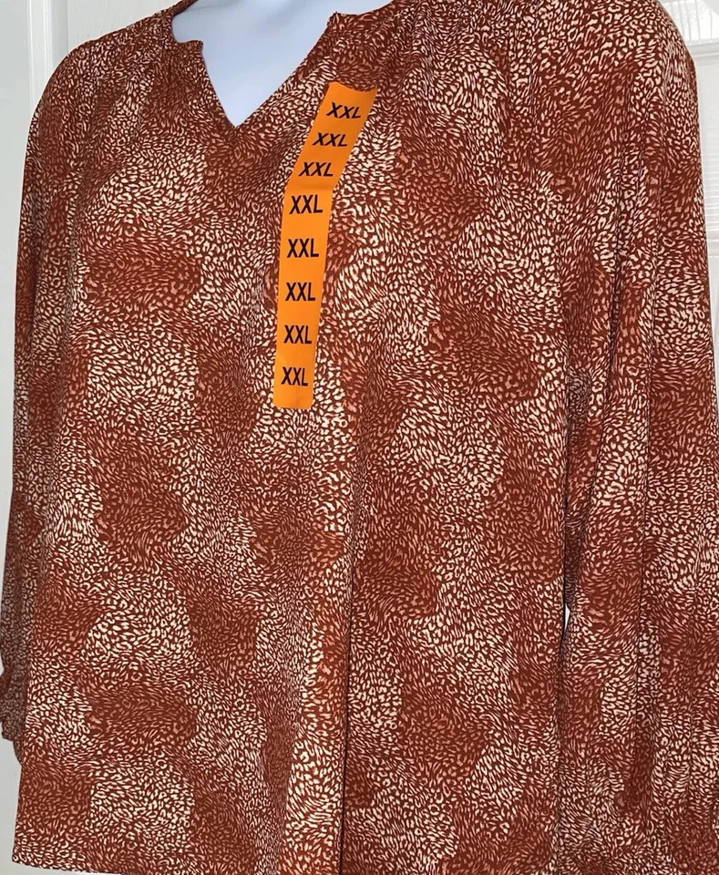 Blusa Jessica Simpson Manga Larga Cuello en V Naranja Talla XXL 1X 2X Top Túnica Foto 3 de 4