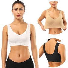 3 Pack Seamless Sports Bras w/ Removable Pads Black Nude White, Small