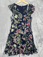 Tommy Hilfiger Dress Womens 6 Navy Floral Flutter Sleeve Ruffle Hem Fit & Flare