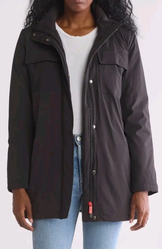 New Women's HUNTER Black Packable Padded Field Hooded Jacket Size L