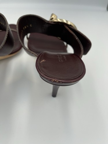 GUCCI Juanita Oxblood Burgundy Leather Sandals Gold Buckle Heels IT 38,5 US 8,5 - Bild 7 von 17
