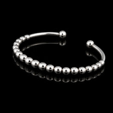 Sterling Silver Beaded Cuff Bracelet Open Bangle Handmade Adjustable Bracelet