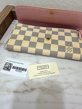 Louis Vuitton Damier Azur Check Long Flap Wallet Zip Coin Pocket Pink