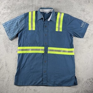 Hawaiian Airlines Hi-Vis Teal Construction Tribal Button Up Work Shirt Men Large