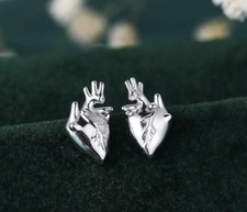 NEW Silver Rain Anatomocal Heart 925 Sterling Silver Stud Earrings 