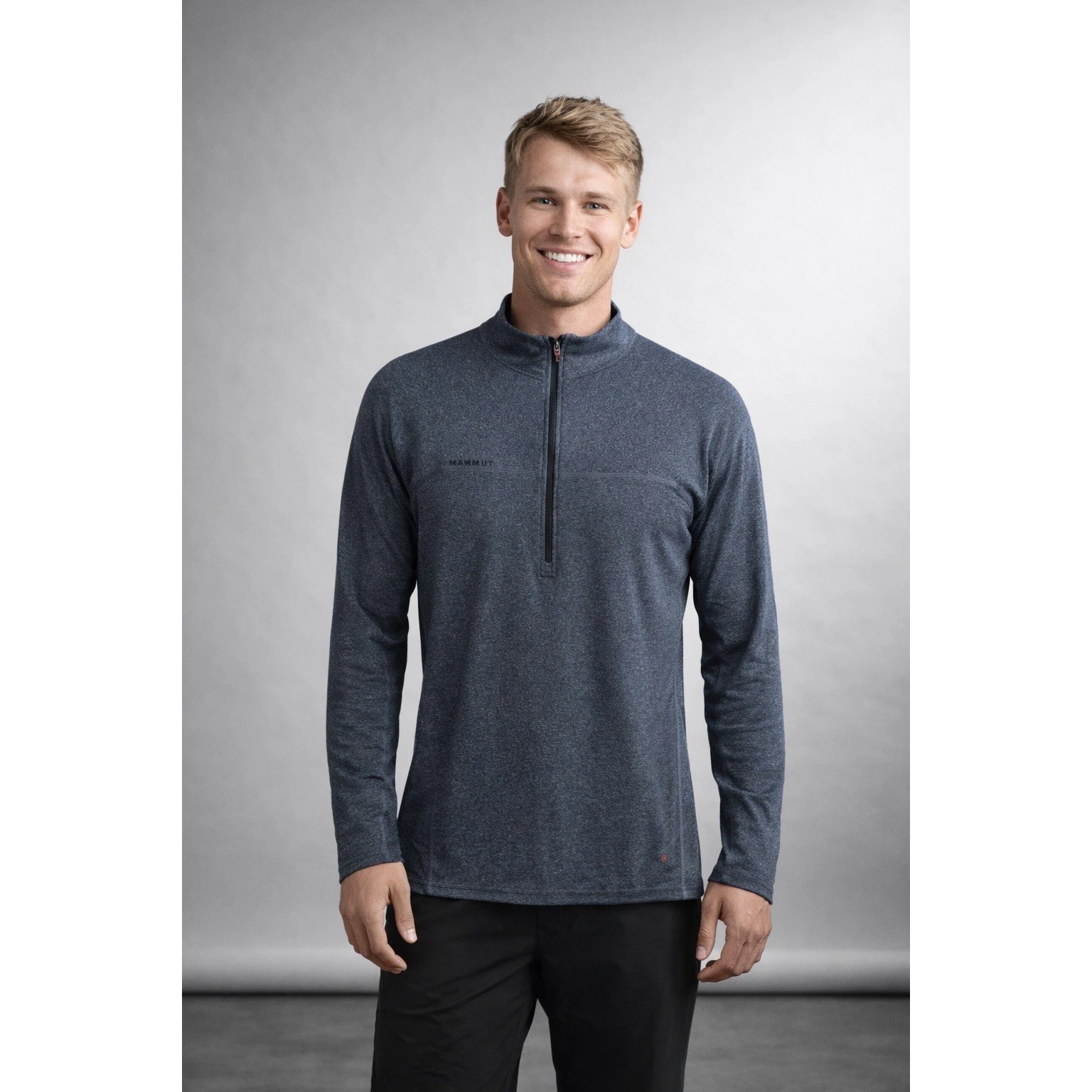 Mammut Mens Polartec 1/4 Zip Base Layer Top Heathered Blue Long Sleeve S
