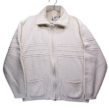 London Fog Vintage Ivory Fisherman Style Sweater Zip Front Funnel Mock Collar XL