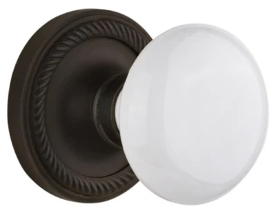 NOSTALGIC 704719 Rope Rosette White Porcelain Door Knob Set Oil Rubbed Bronze - Image 1 of 4