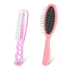 2 PCS Wig Brush Set - Stainless Steel Metal Bristle Comb and Pink - Combo A 