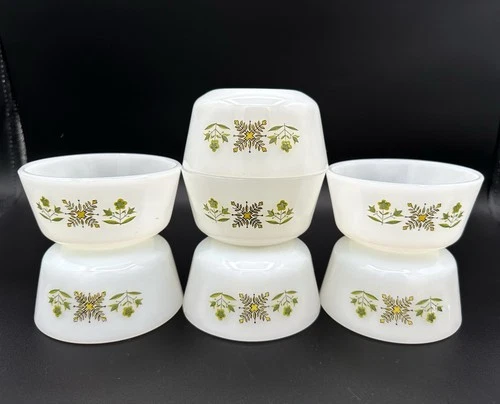 Anchor Hocking Fire King Ovenware Meadow Green 6 oz Custard Cup/Bowls Set Of 7