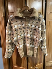 Zara Lamb Sweater With Collar, Tan Beige Sheep 72% Acrylic Women’s Size Medium