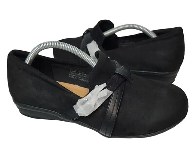 Comfortview Ansley black suede loafers size 9.5 slip-on faux buckle
