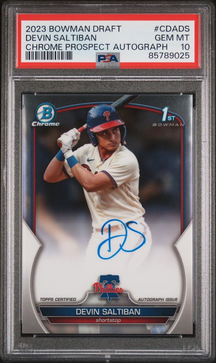 2023 Bowman Chrome Draft Devin Saltiban Autographs #CDADS Auto Phillies PSA 10