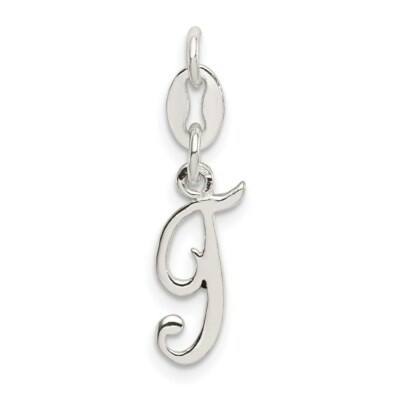 Sterling Silver Script Letter T Initial Charm Pendant 0.75''