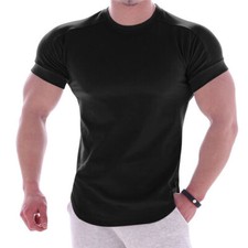 Mens T Shirt Slim Muscle Fit Stretch Tee Male Gym Crew Neck Short Sleeve Top