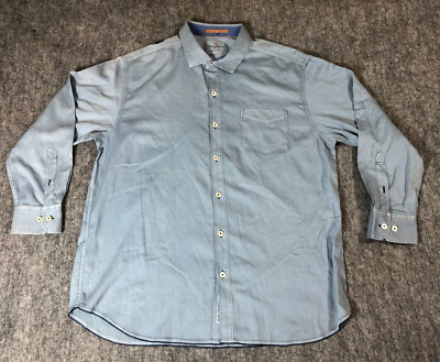 Tommy Bahama Jeans Shirt Mens X Large Blue Long Sleeve Button Up Wing Collar