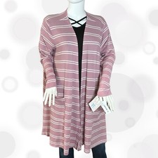 Lularoe Caroline Blush and White Striped Cardigan Sweater XL NWT