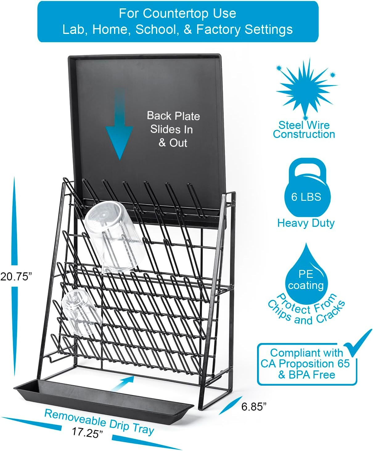 Drying Rack for Lab Glassware and Bottles - Laboratory Draining Dryer Stand for 