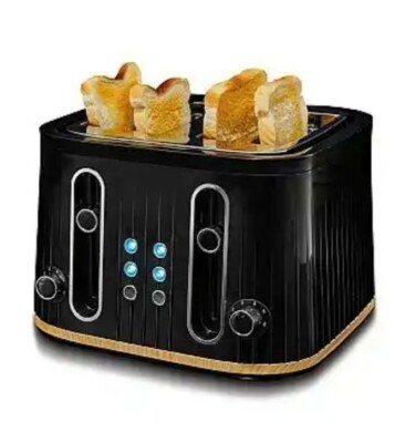 New Wood Effect Luxury BLACK Shade Slice Bread Toaster Stainless