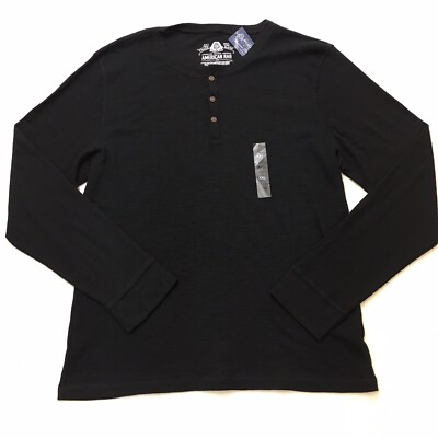 AMERICAN RAG CIE Henley Shirt Men 2XL Black Long Sleeve Thermal Waffle ...