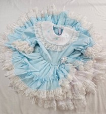 Lace Me Fancy Dress Baby Girl 4 Blue Ruffle Full Circle Party Pageant Layer Vtg