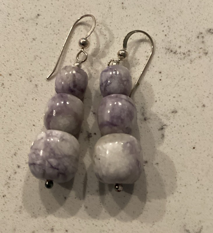 Jay King Mongolian Violet Stone Drop Dangle Earrings New HSN Beaded New In Box
