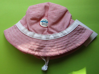Baby Mädchen Mütze Sonnenschutz Sommer weiß rot gestreift zum binden NEU