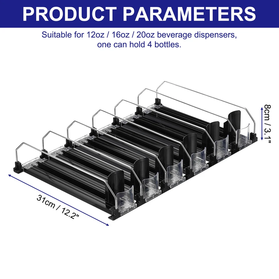 Organizador de latas de refrescos para refrigerador organizador de bebidas autoempujado negro 6 un. Foto 3 de 4
