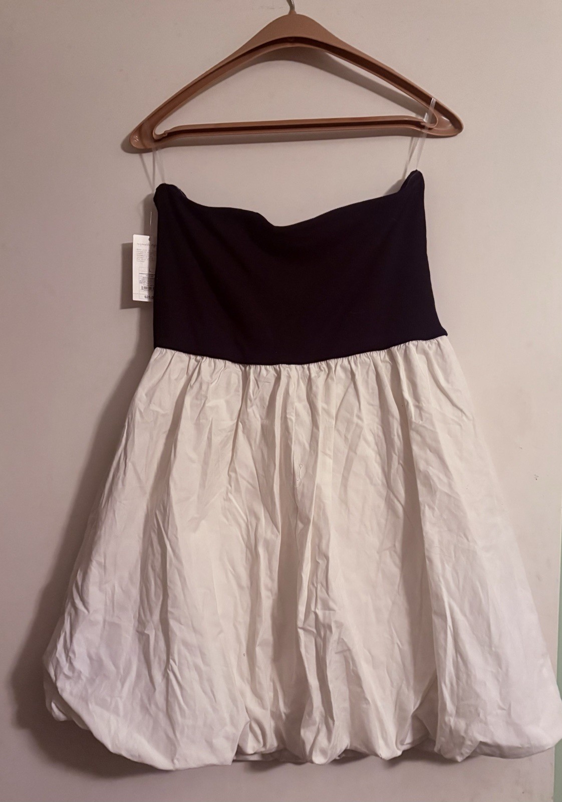Target Brands Black Cream Strapless Bubble Hem Short Mini Dress Fit & Flare L