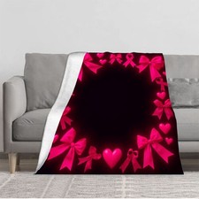 Durable Soft  Warm Flannel Blanket - Cozy Pink Bows  Hearts Design