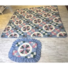 Vintage Quilted cottagecore Bedspread Full Size Blue Patchwork Grandmacore boho