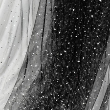 Black Glitter Tulle Fabric Roll with Star Moon Sequins, 1 Yard x 54 Inch