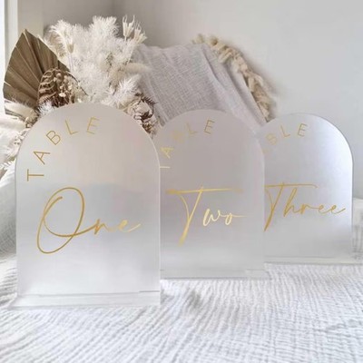 JINMURY Frosted Arch Wedding Table Numbers 1-15 w/Stands, 5''x7'' Acrylic. 