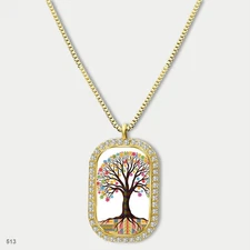 Gorgeous Colorful Tree of Life Pendant Necklace Chain Printed Dog Tag Chain Gift