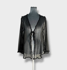 80s Vintage Frederick s Of Hollywood Sheer Ruffle Lingerie Robe Cardigan Black S